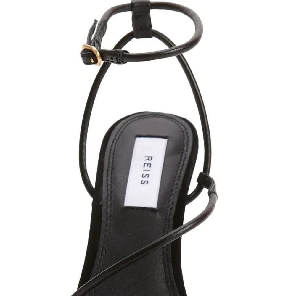 SAMPLE PIECES REISS Black Leather Kali Wedge Leather Strappy Wedge Sandal